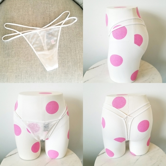 Victoria's Secret PINK Polka Dot Strappy Low Rise Thong V-String G-String Panty - Picture 1 of 11